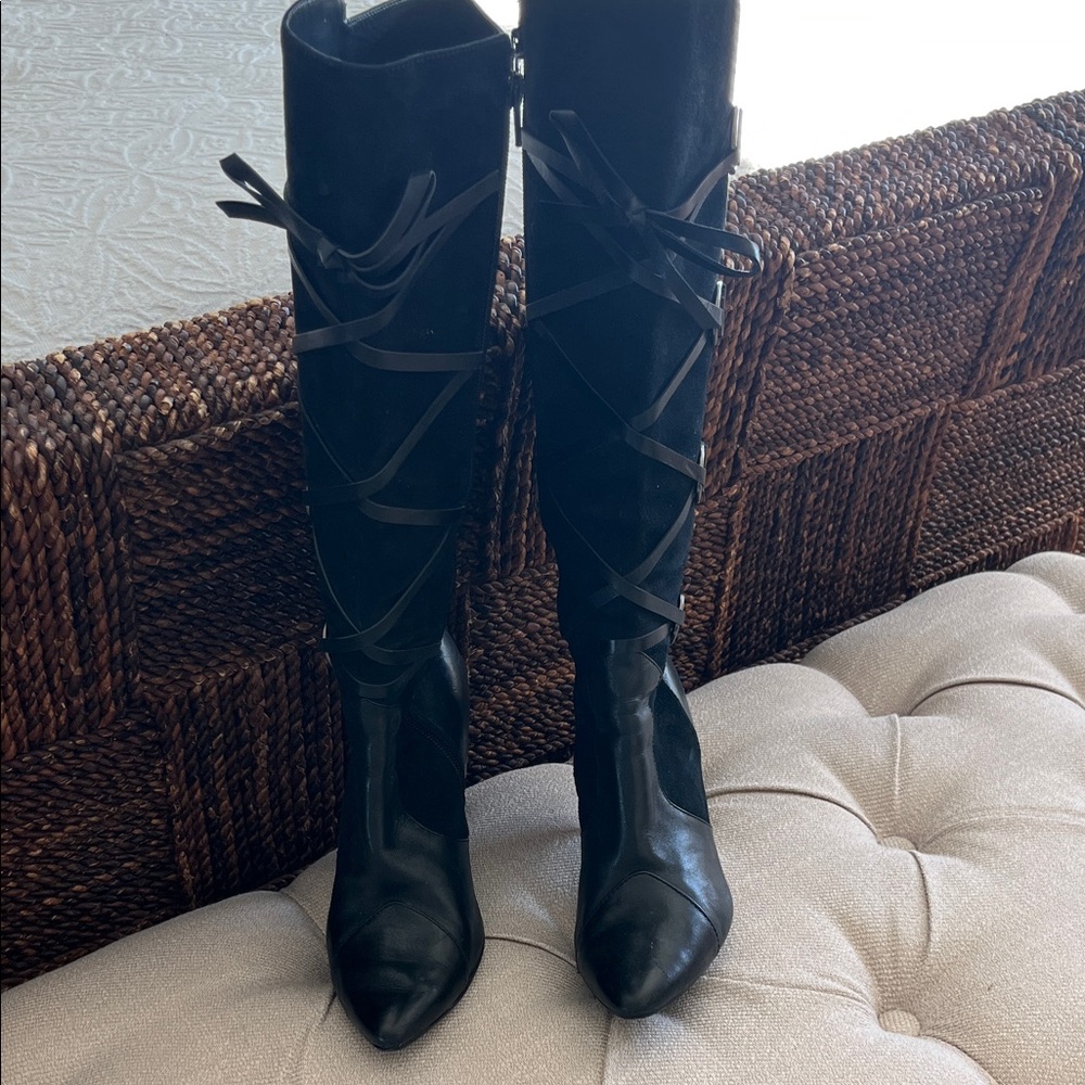 Via Spiga Lyon suede and leather black boots